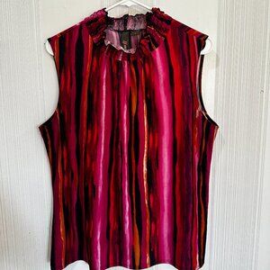 Serenade New York Abstract Striped Ruffle Neck Sleeveless Top | Size XL